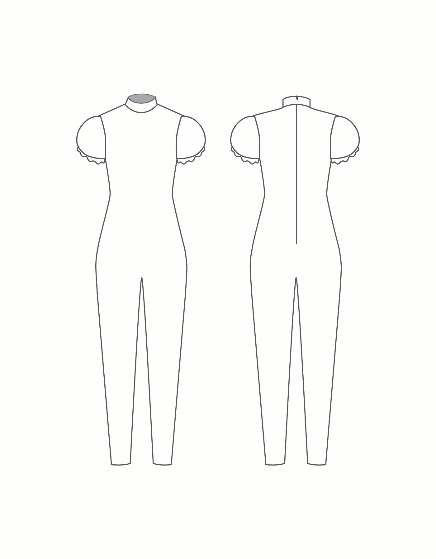 Custom Inked Puff Sleeve TNeck Zipper Back Unitard - Lycra