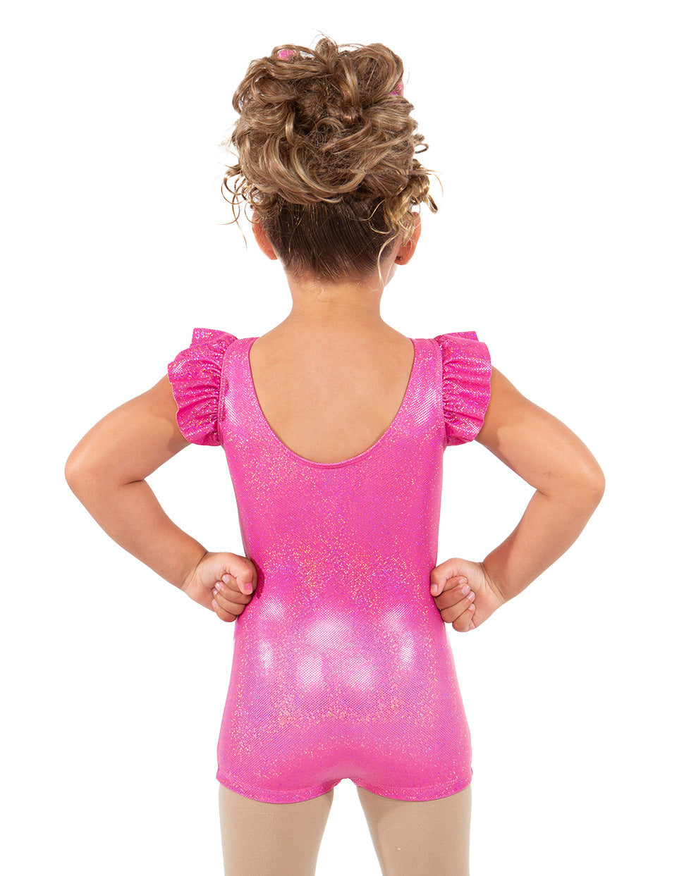 Solid Hologram Tank Biketard with Gather Sleeves