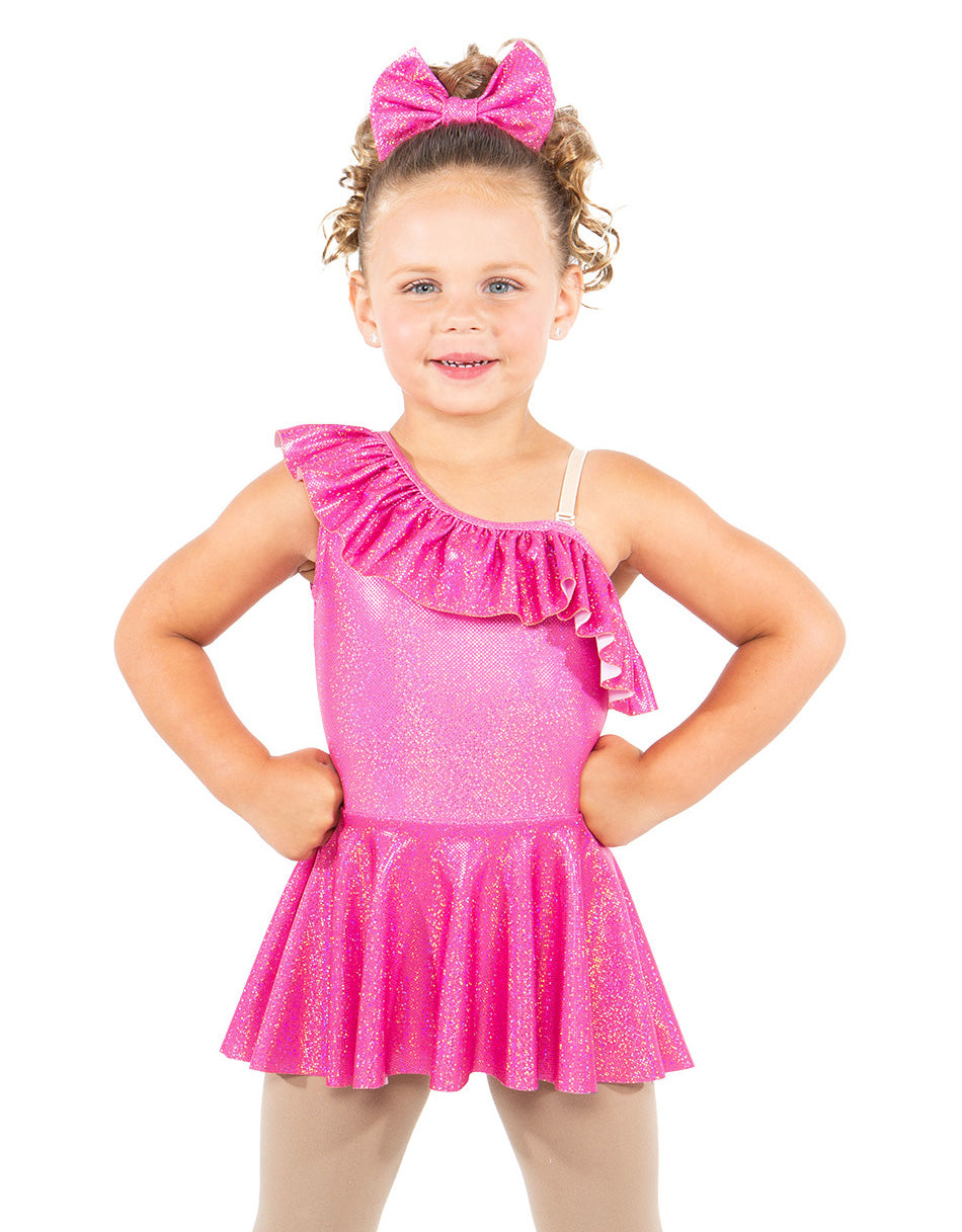 Solid Hologram One Shoulder Dress with Ruffle