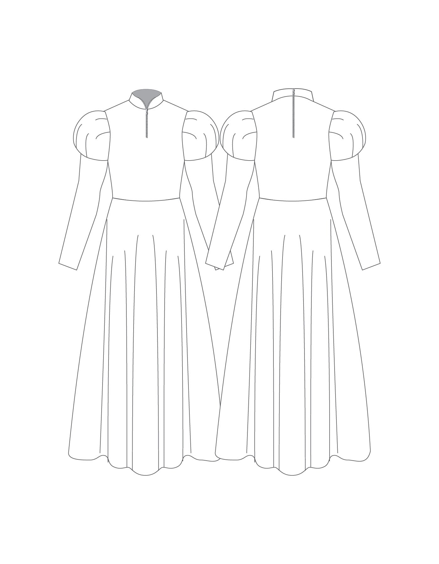 Custom Inked Long Puff Sleeve Dress Zip Front and Back - Lycra