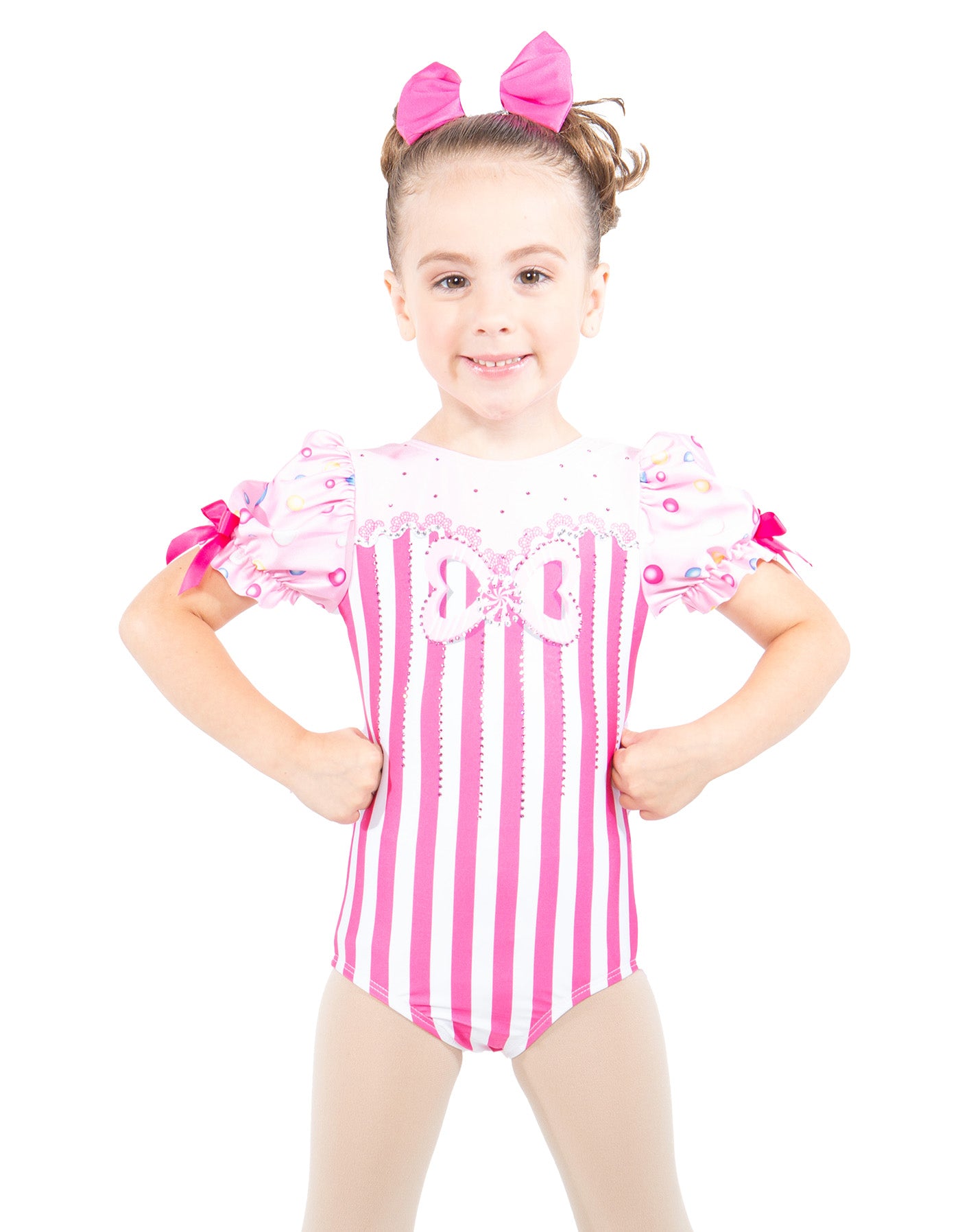 No Lining - Candy Stripes Puff Sleeve Leotard