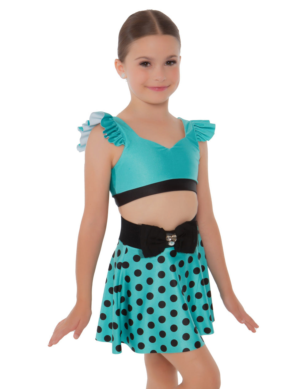 Polka Dot Rock Sweetheart Crop Top Gather Sleeves