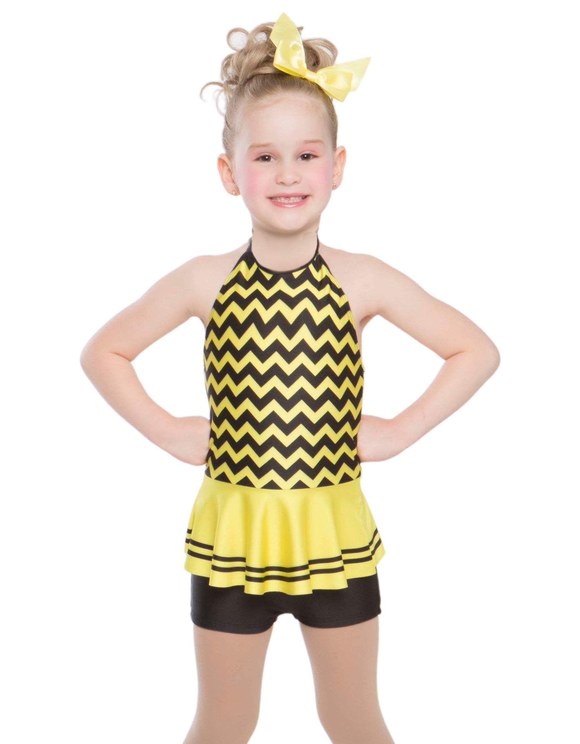 Buzzy Bees Buzz Halter Binding with Peplum Biketard