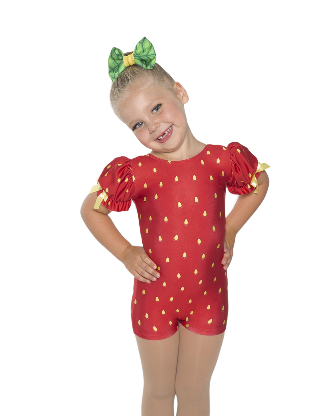 No Lining - Strawberry Patch Puff Sleeve Biketard