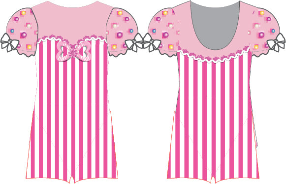 Candy Stripes Puff Sleeve Biketard