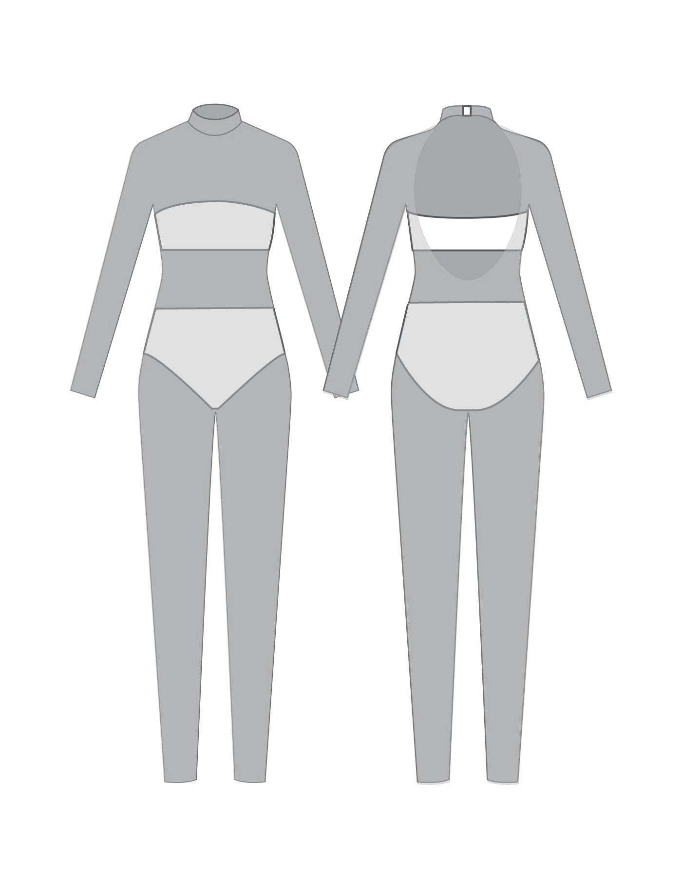 Custom Inked LS Tneck Open Back Unitard with Bandeau and Panty - Lycra & Mesh