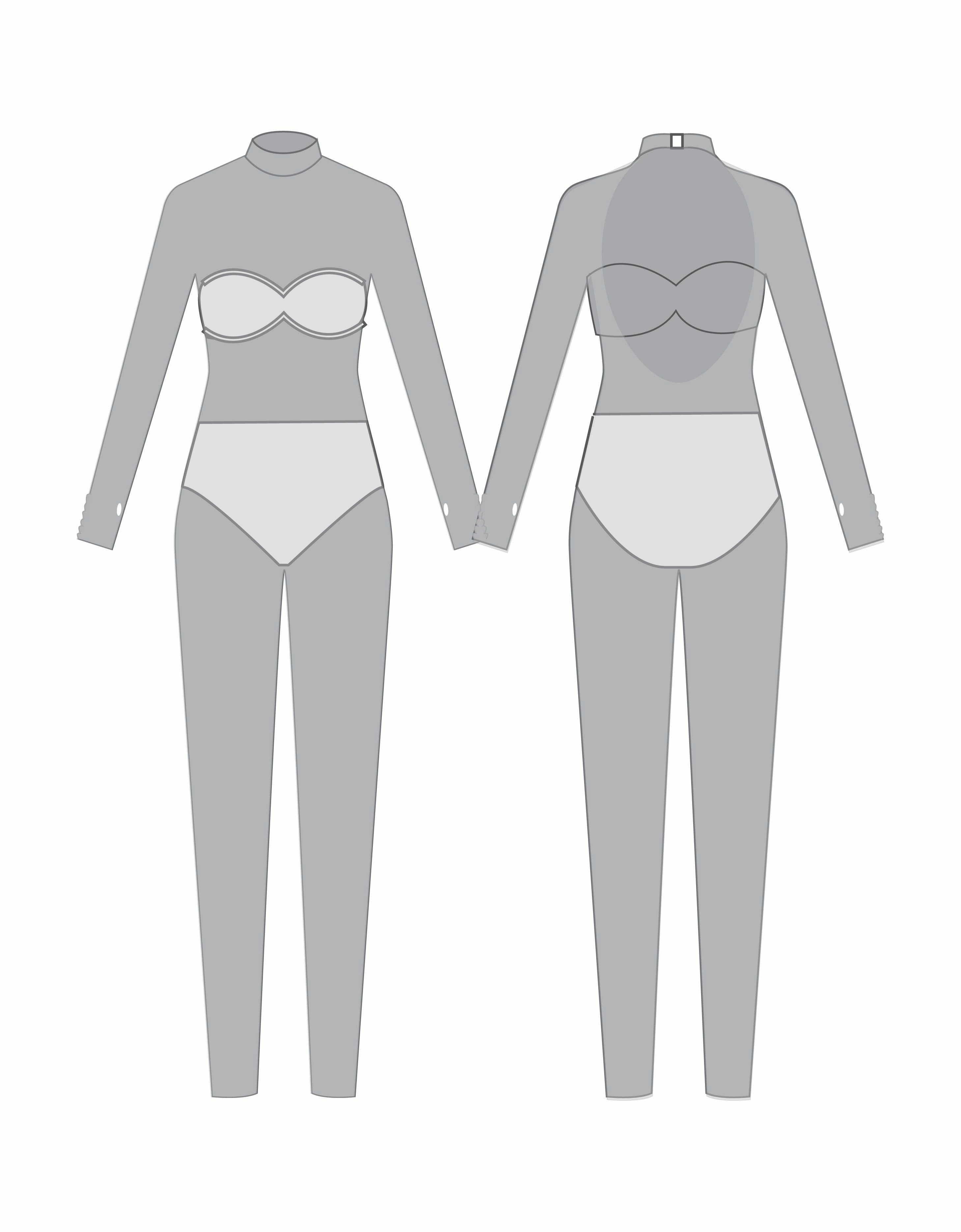 Custom Inked LS Tneck Open Back Unitard with Sweetheart Bandeau and Panty - Mesh & Lycra