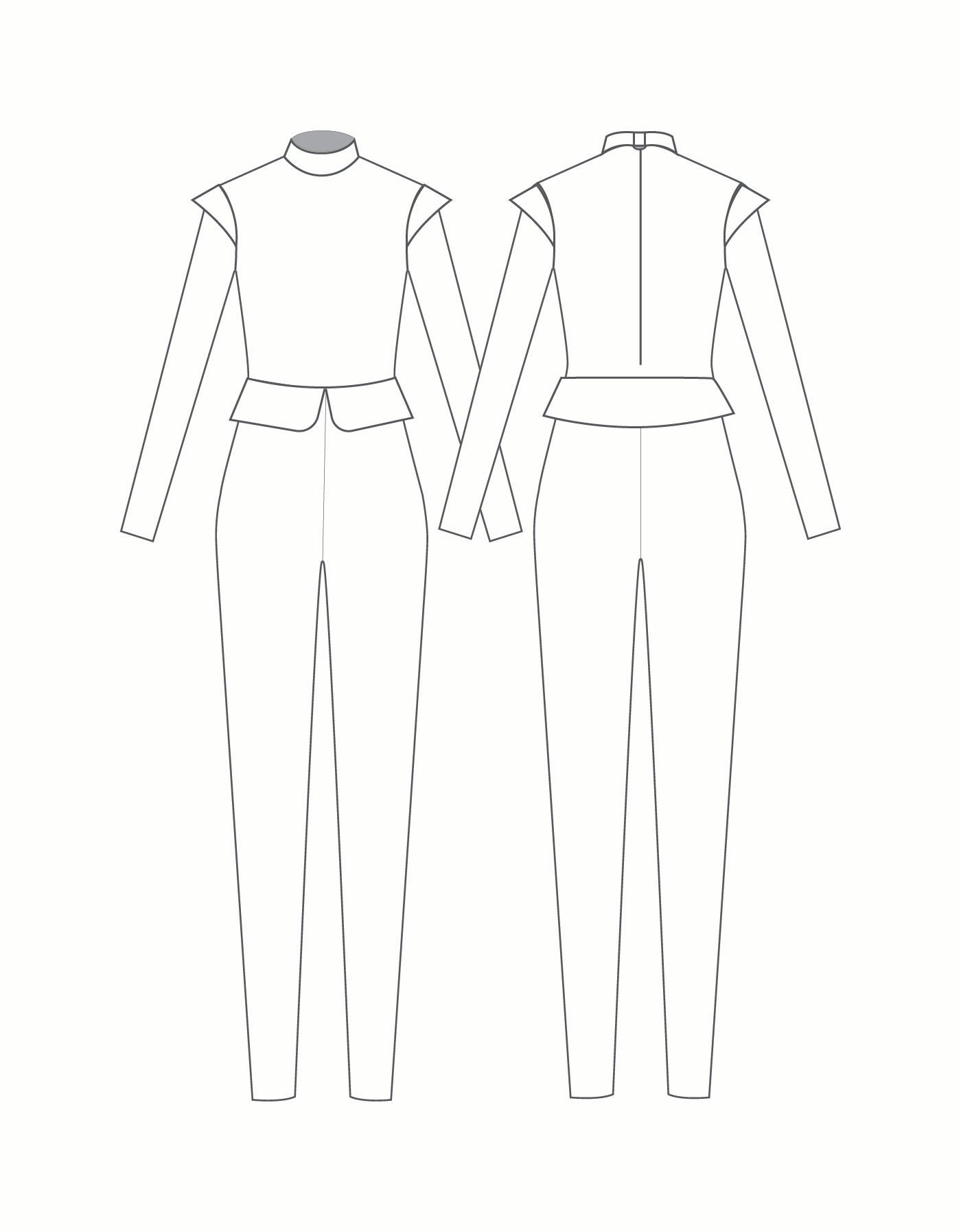 Custom Inked LS TNeck Zipper Back Unitard with Pelum and Shoulder Caps - Lycra