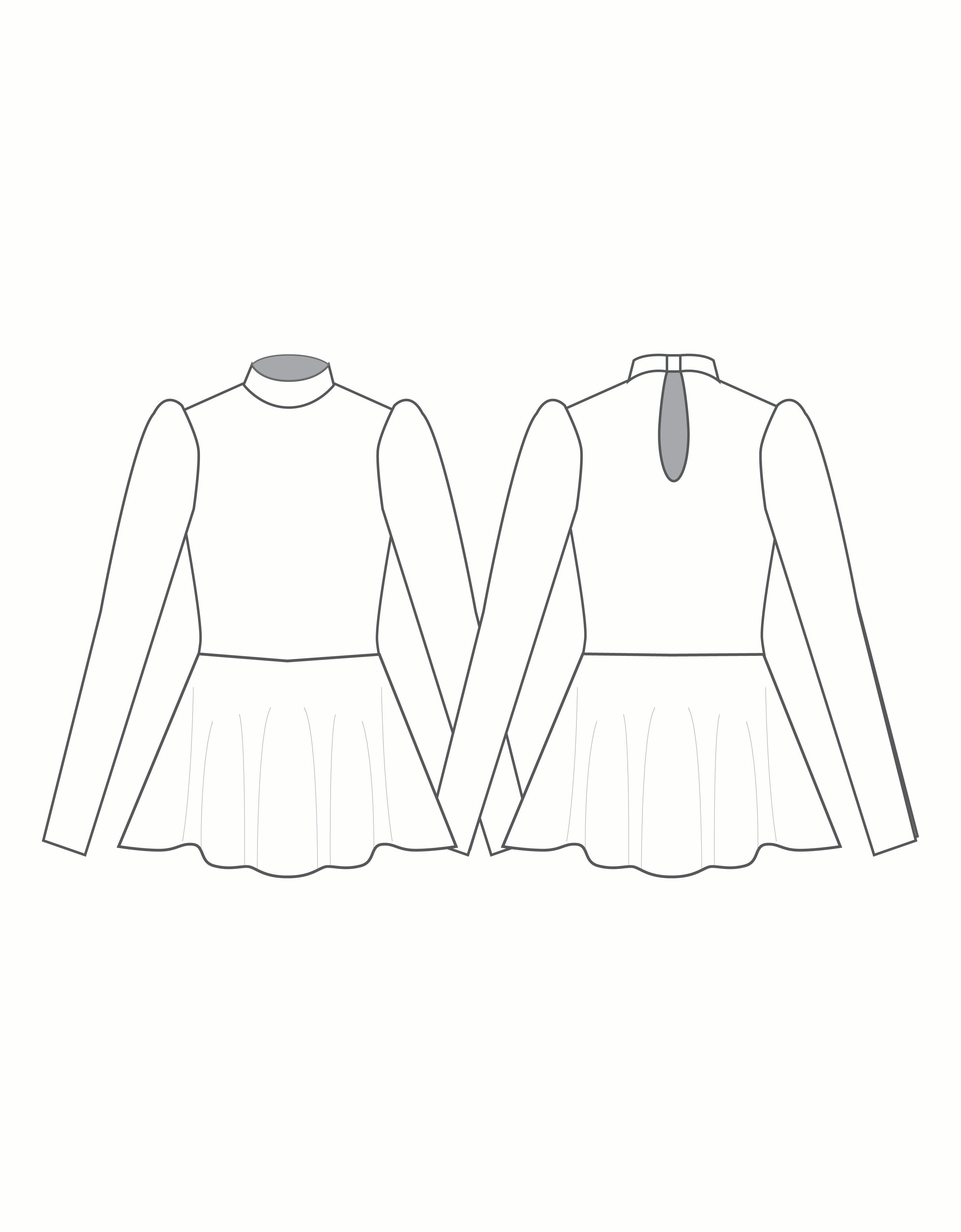 Custom Inked LS Puff Sleeve TNeck Keyhole Back Dress with Top Skirt - Lycra