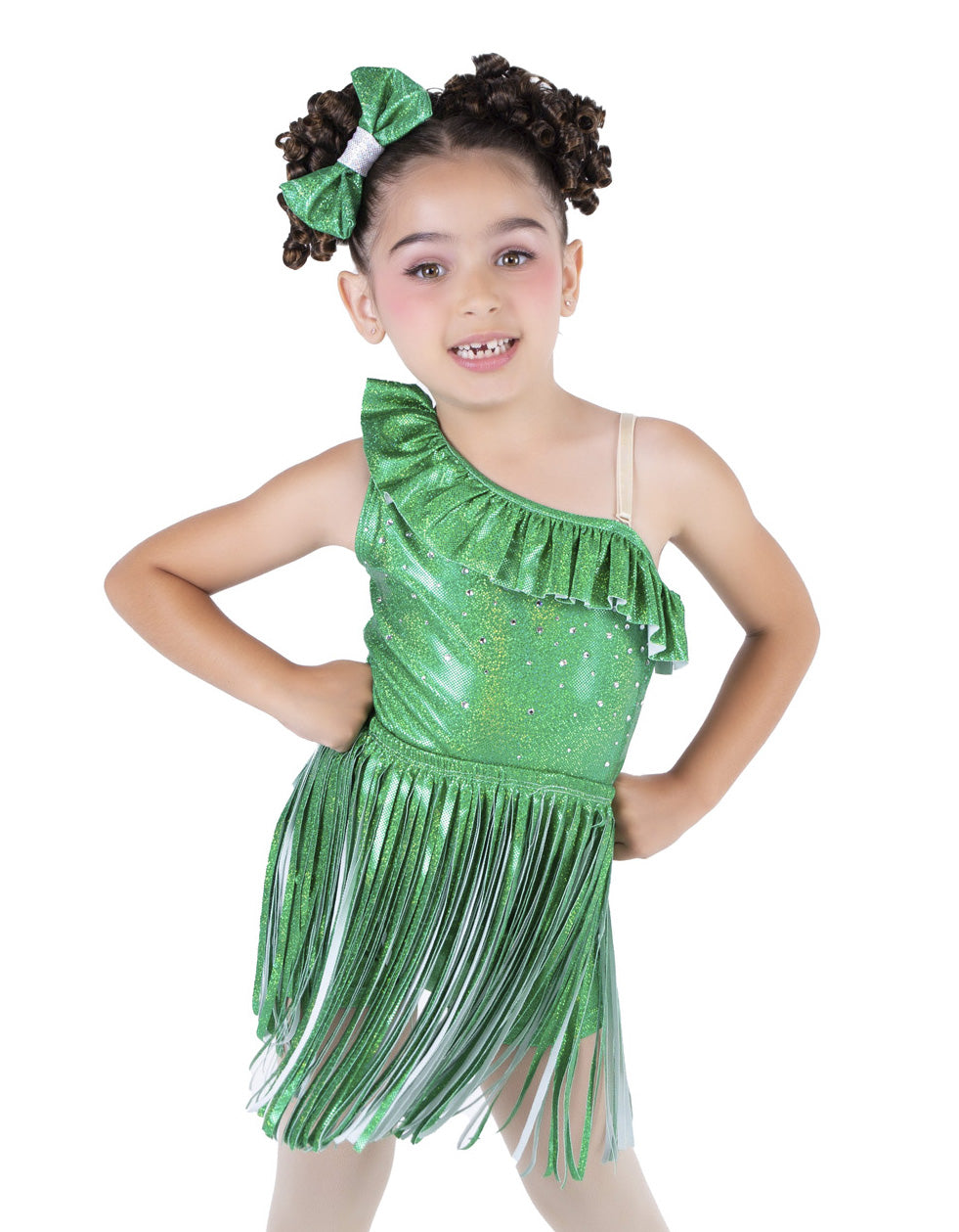 Solid Hologram One Shoulder Leotard with Ruffle