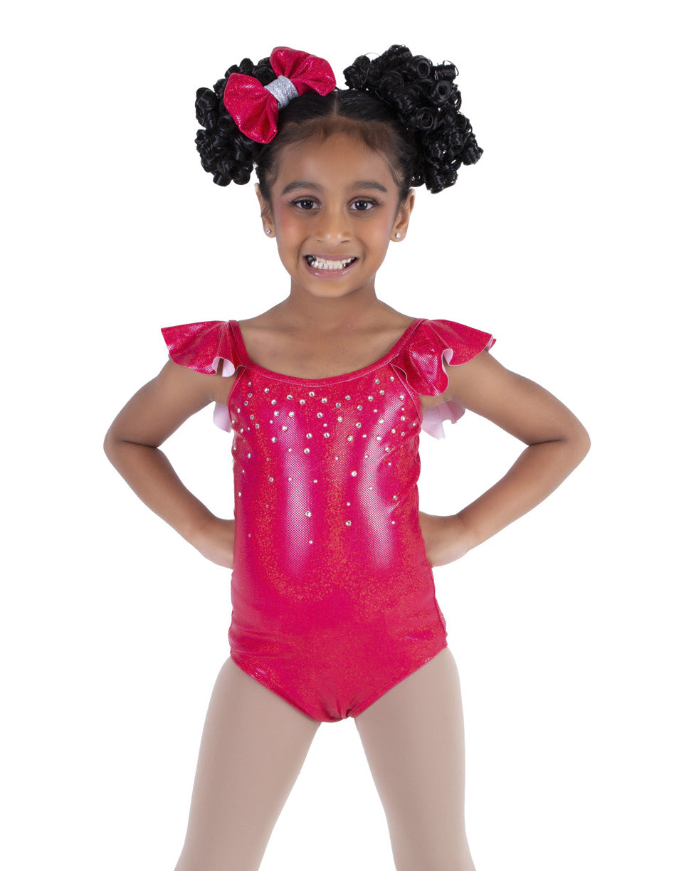 Solid Hologram Cami Leotard with Flutter Sleeves