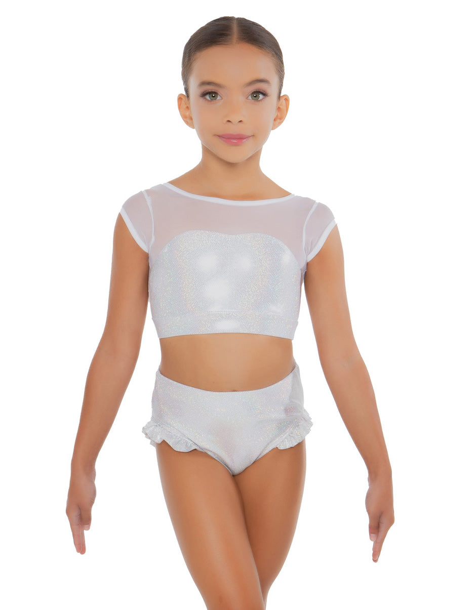 Hologram Mesh Bow Back Crop Top