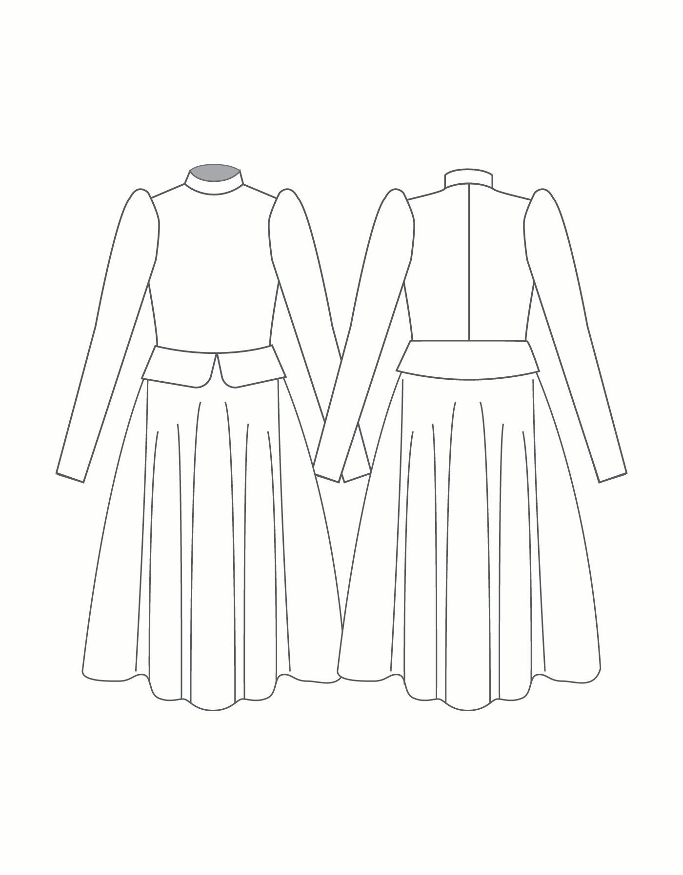 Custom Inked LS Puff Sleeve TNeck Dress with Character Skirt and Peplum - Lycra