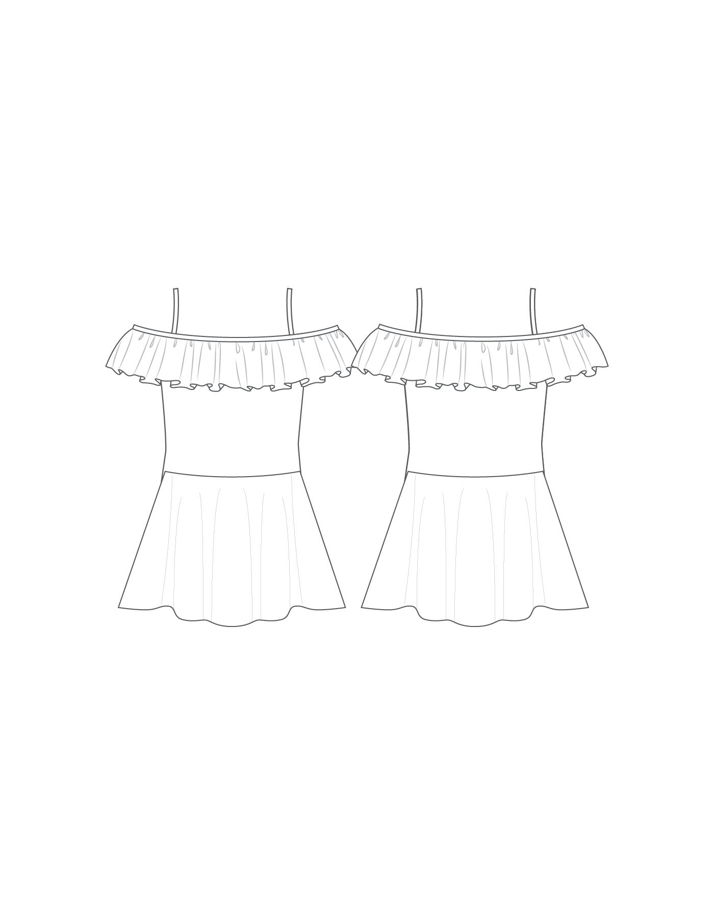 Custom Inked Ruffle Off Shoulder Camisole Dress - Lycra