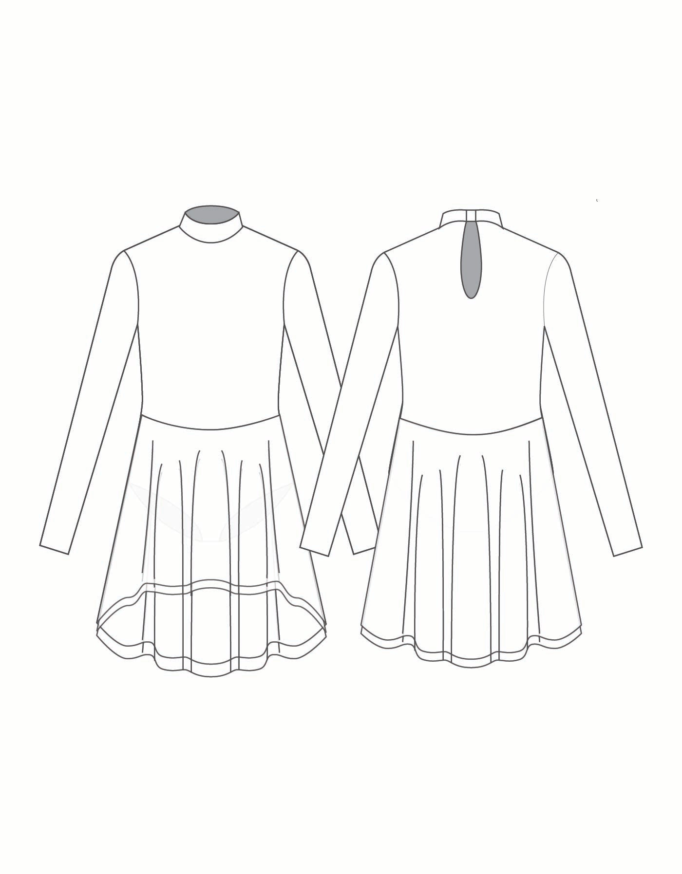 Custom Inked LS Tneck Keyhole Skating Dress with Double Layer Ballroom Skirt - Lycra