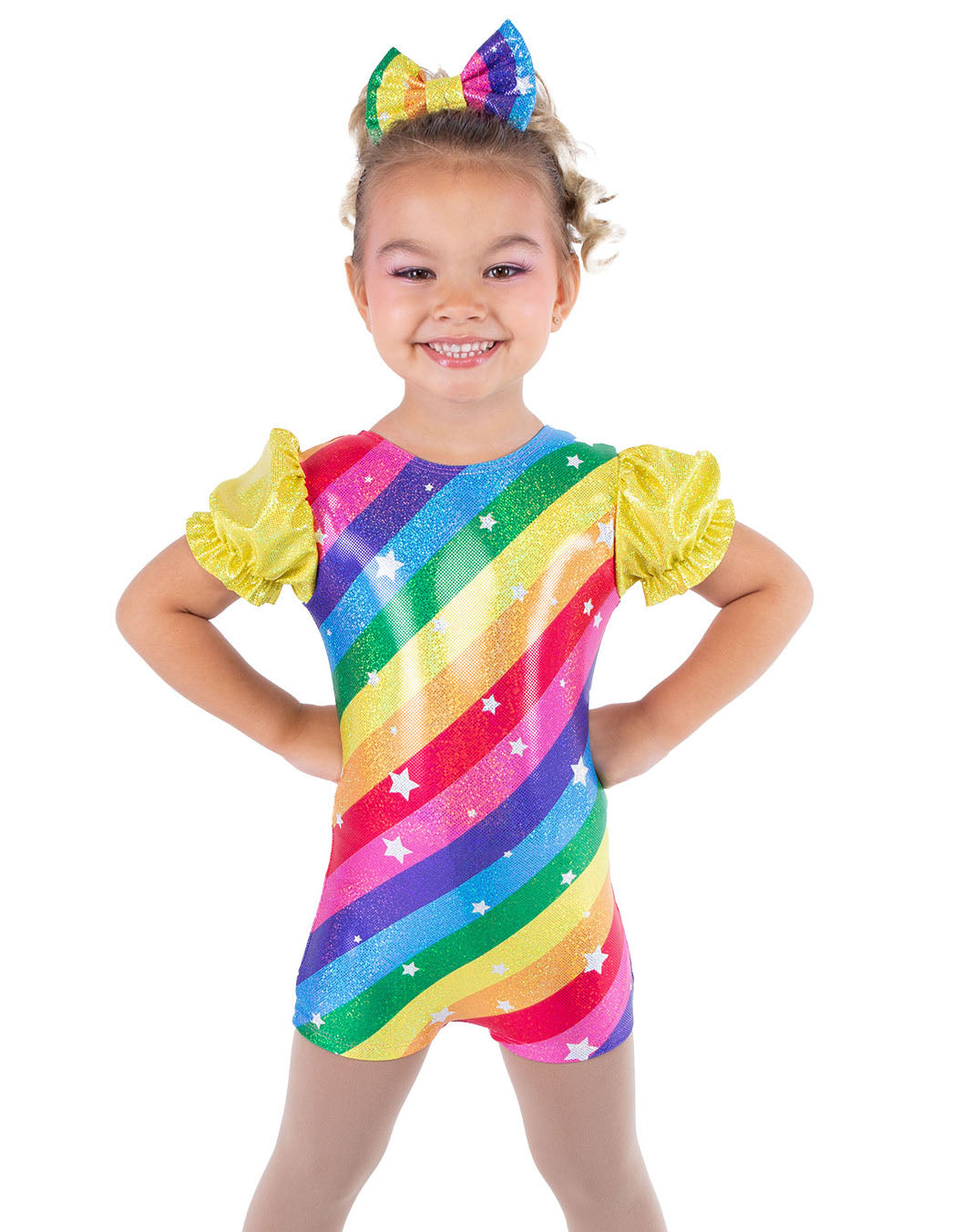 Rainbow Stars Puff Sleeve Biketard