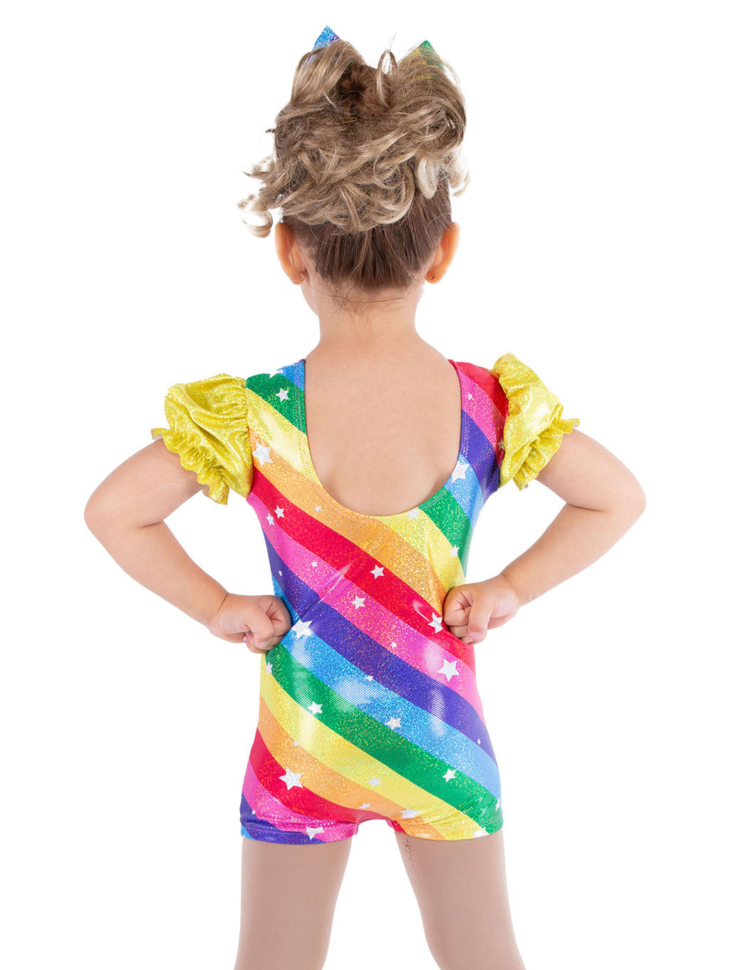 Rainbow Stars Puff Sleeve Biketard