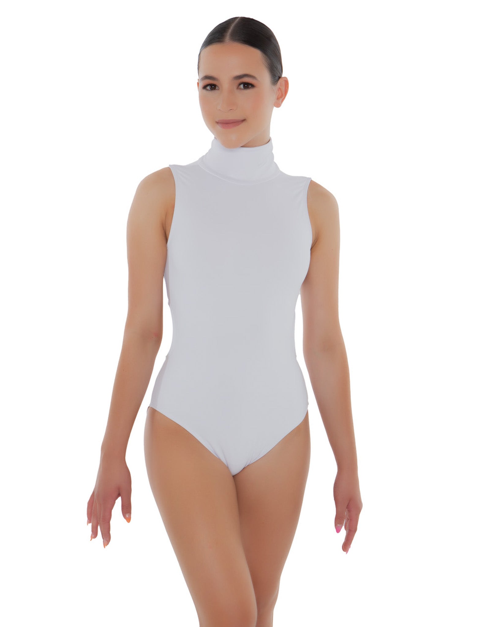 Solid Lycra Keyhole Open Back Leotard - Tall Collar