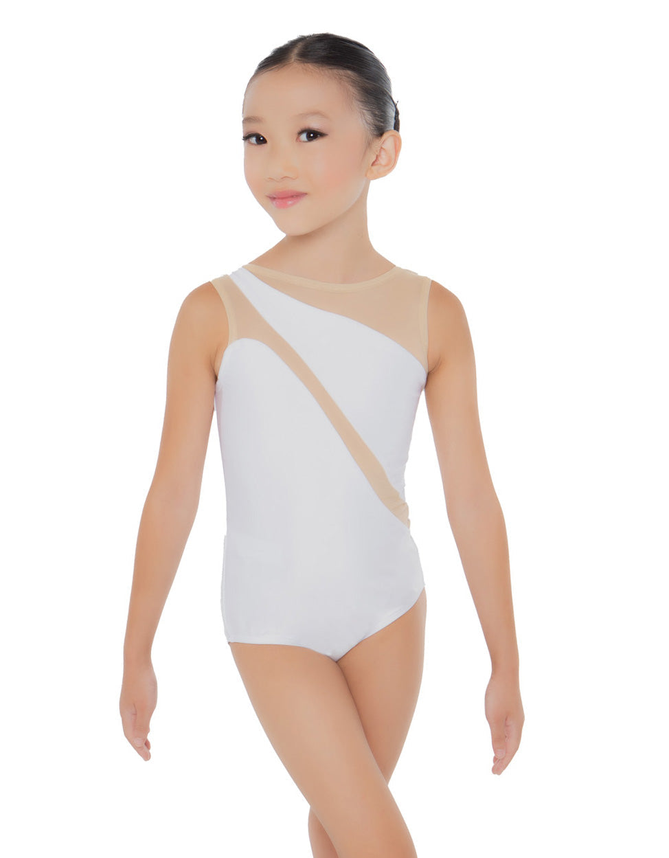 Solid Lycra Sleeveless Spectral Leotard Nude Mesh