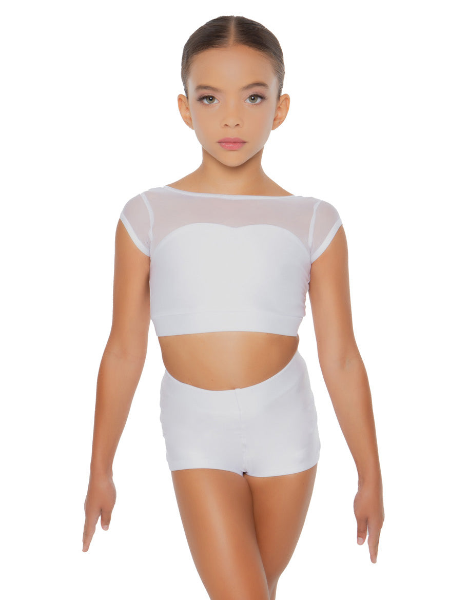 Solid Lycra Mesh Bow Back Crop Top