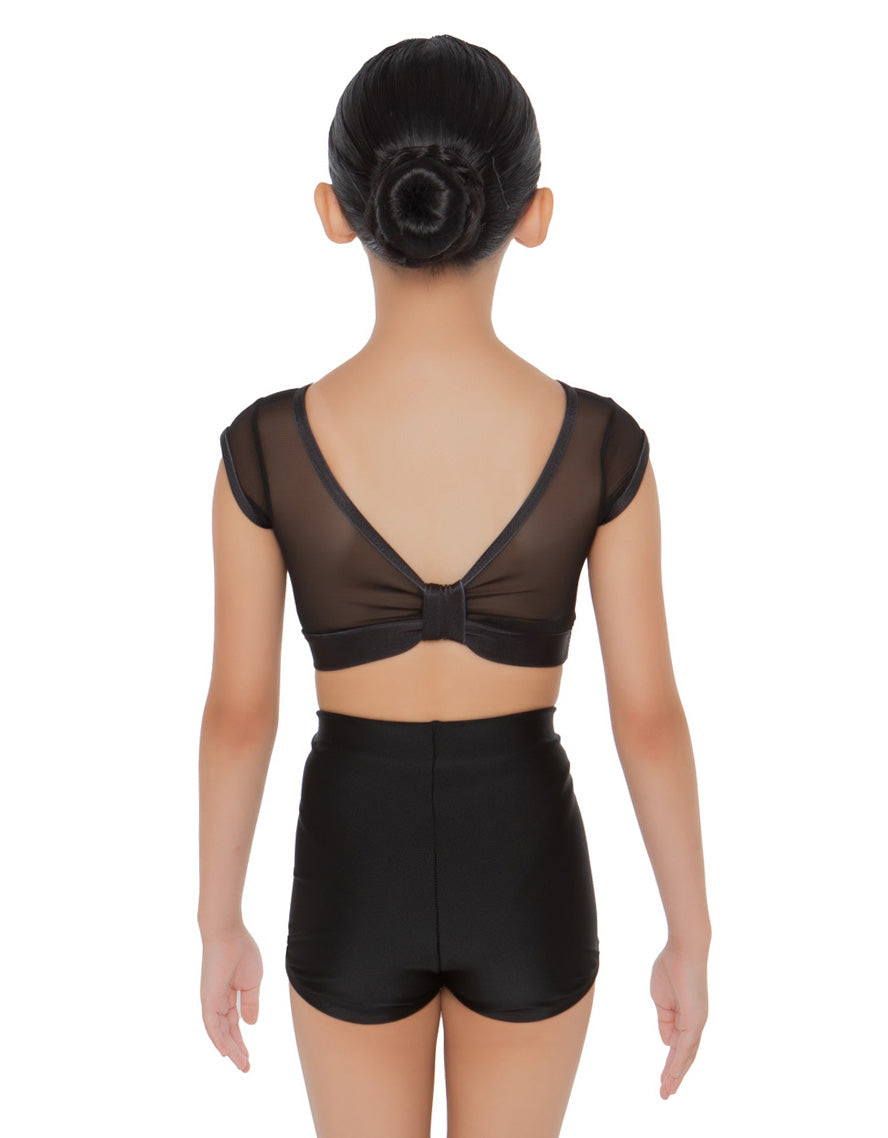 Solid Lycra Mesh Bow Back Crop Top