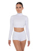 Solid Lycra TNeck LS Crop Top Triangle Back