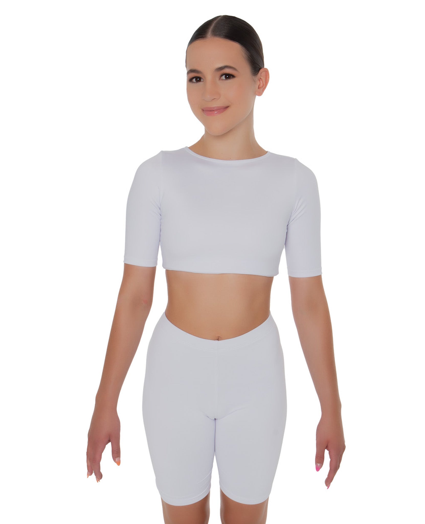 Solid Lycra Short Sleeve Crop Top