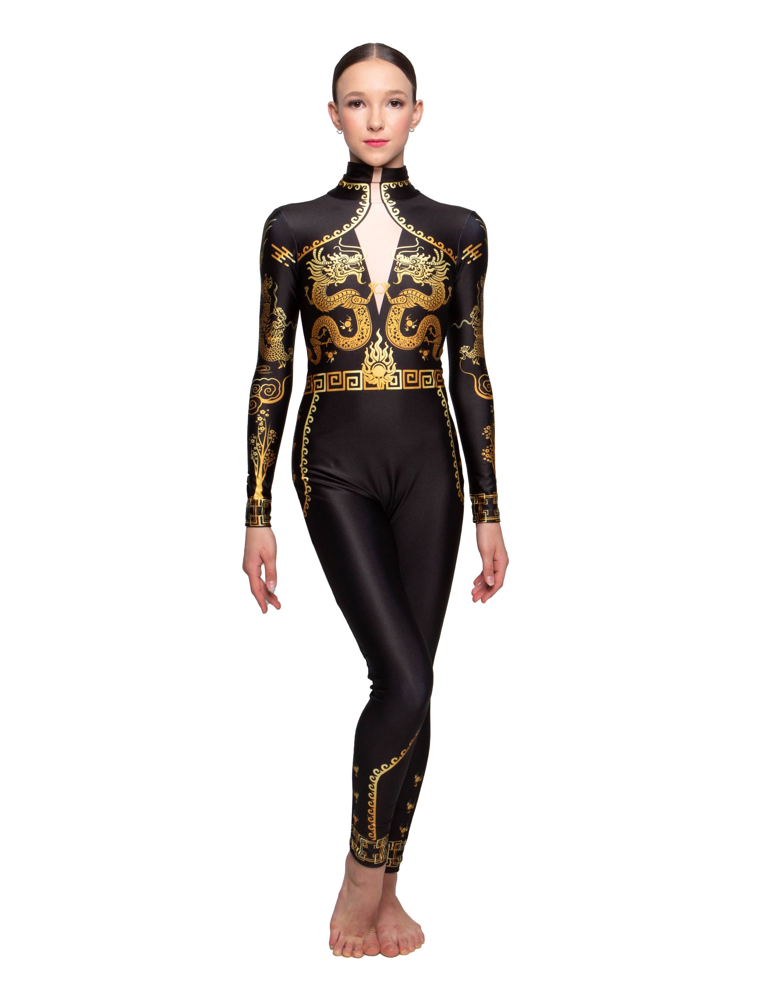 Gold Dragon LS TNeck Open Back Unitard