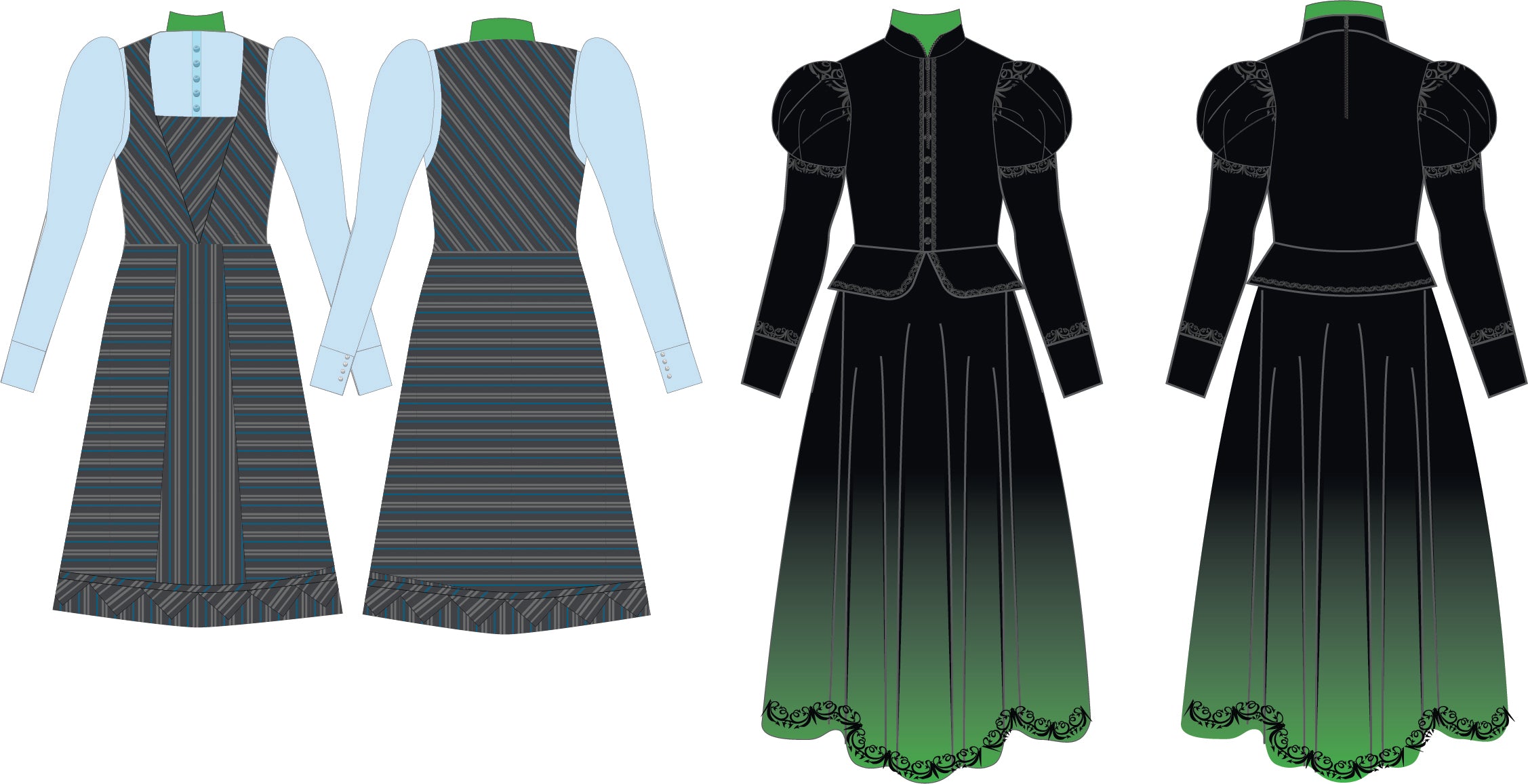 Elphaba Witch LS Puff Sleeve Convertible Bib Dress Zipper Front