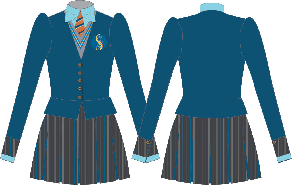 Shiz Students LS TNeck Leotard with Attached Pleated Skirt and Peplum