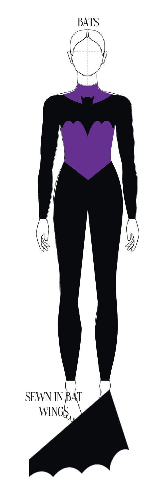 Bat Silhouette LS TNeck Zipper Back Unitard with Arm Wing