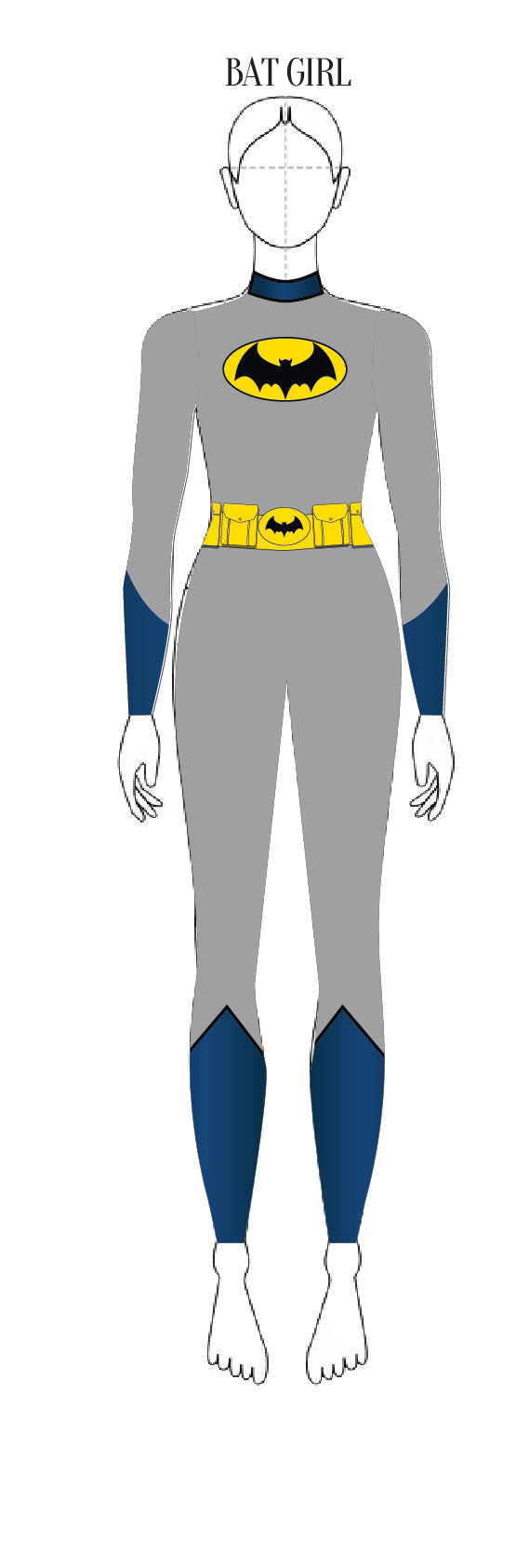 Bat Girl LS Tneck Zipper Back Unitard