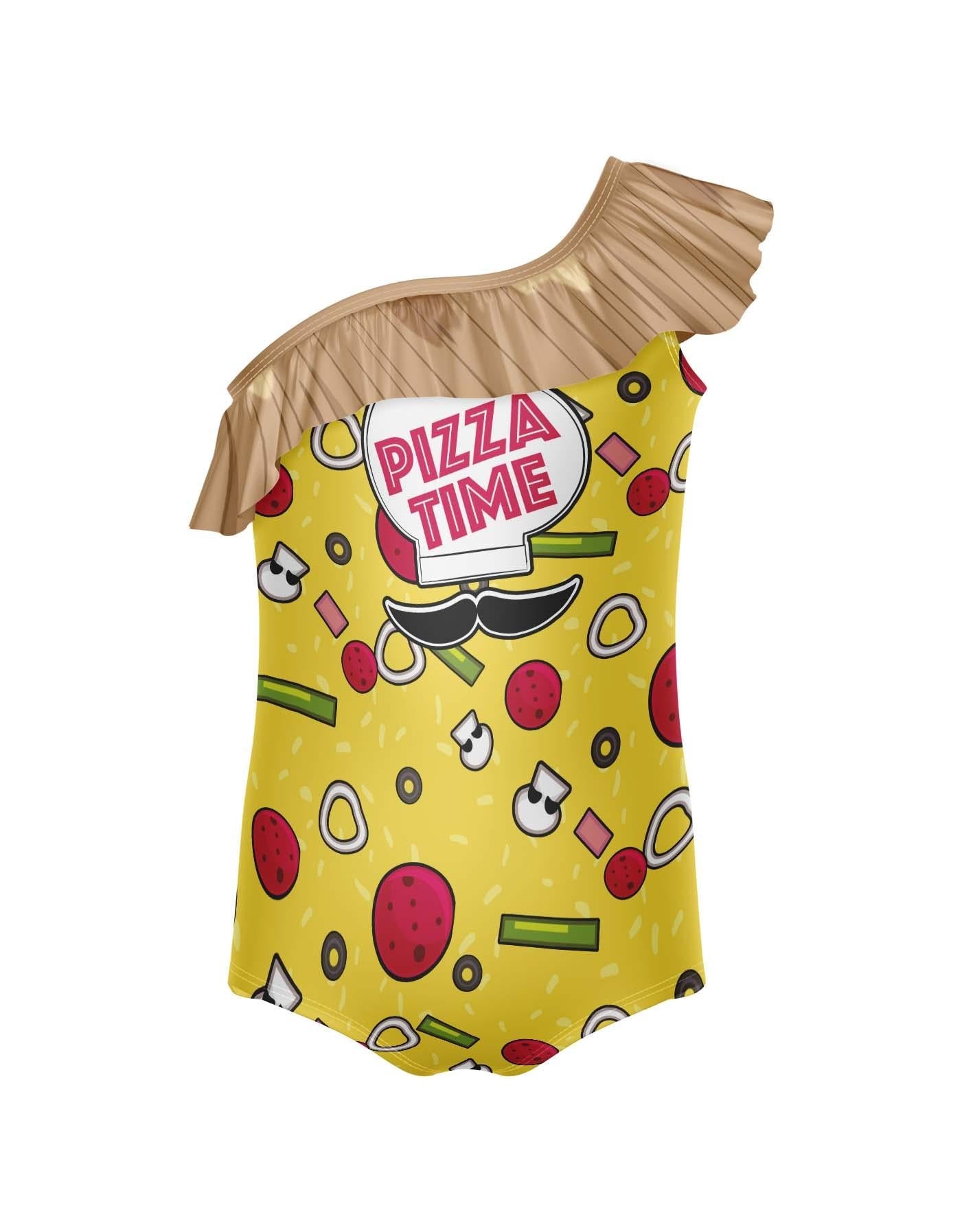 No Lining - Pizza Time One Shoulder w Ruffle Leotard