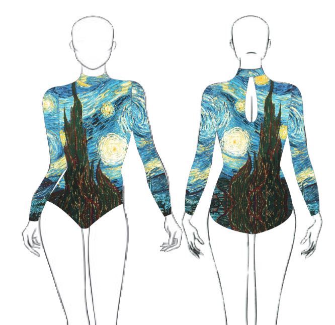 Custom Starry Nigh Lycra Tneck LS Keyhole Leotard