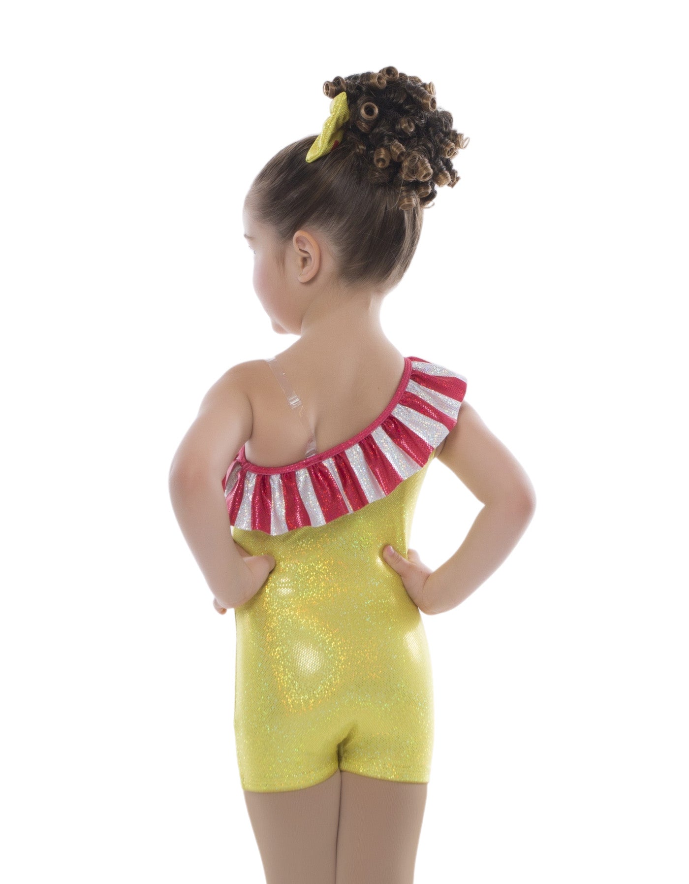 Banana Smoothie Jazz Solid One Shoulder with Ruffle Biketard