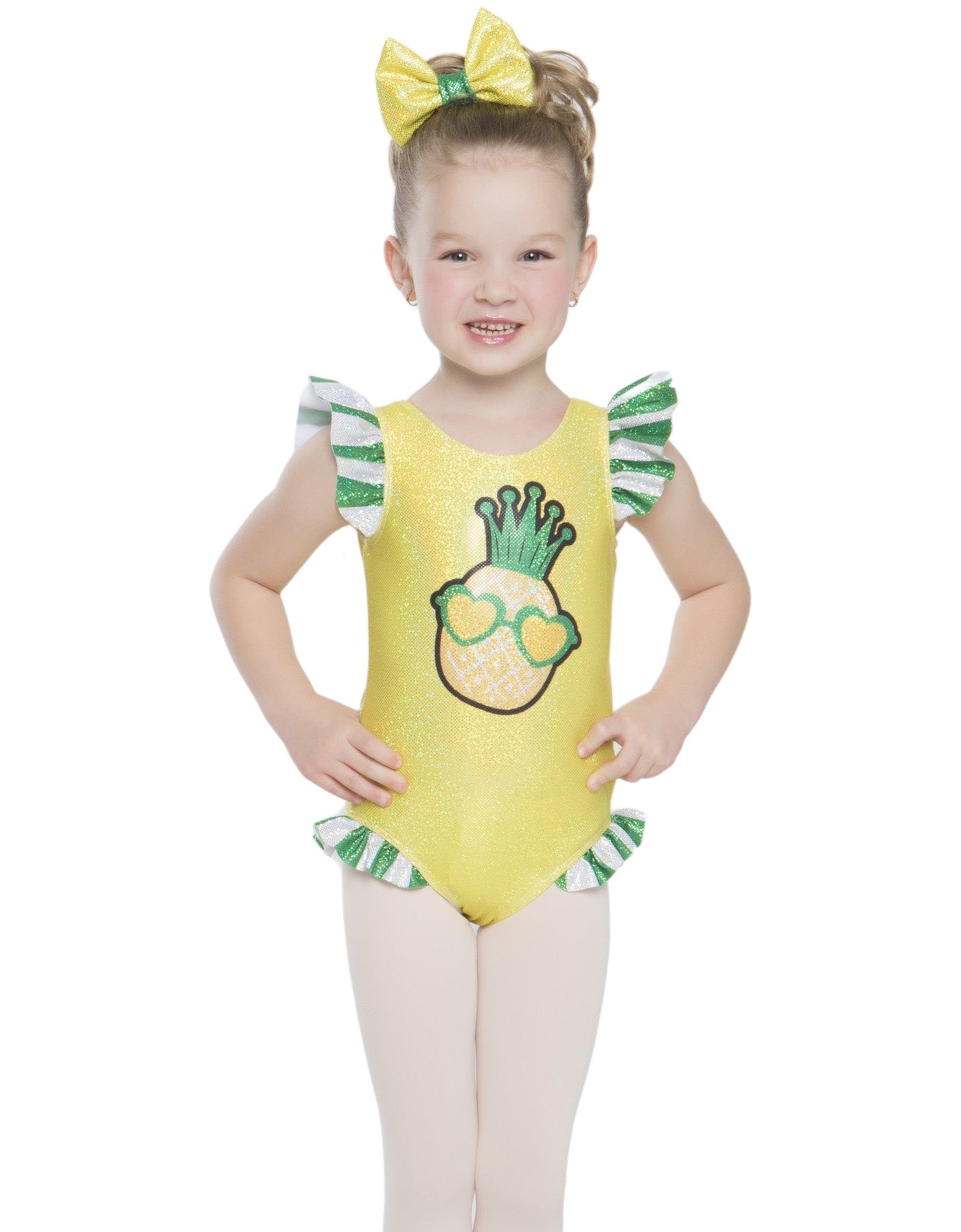 Princess Pineapple Emoji Tank with Gather Sleeve and Legs Leotard