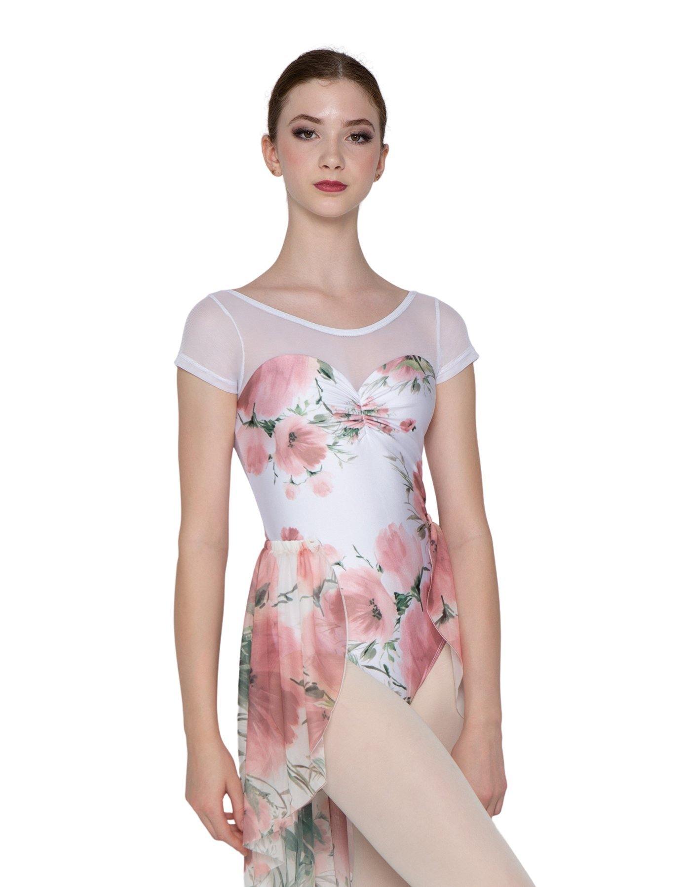 Pale Poppies Mesh Sweetheard Cap Sleeve Leotard - Hamilton Theatrical